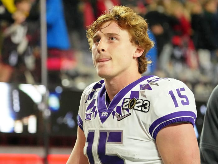 TCU QB Max Duggan walks off the field